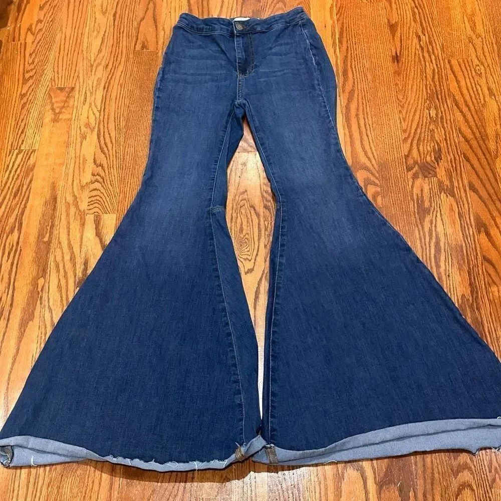 Free People Just Float On Flare Bell Bottom High Rise Raw Hem Jeans